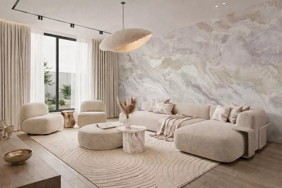 Papier peint photo Onyx clair aux veines fluides beiges et grises w05430