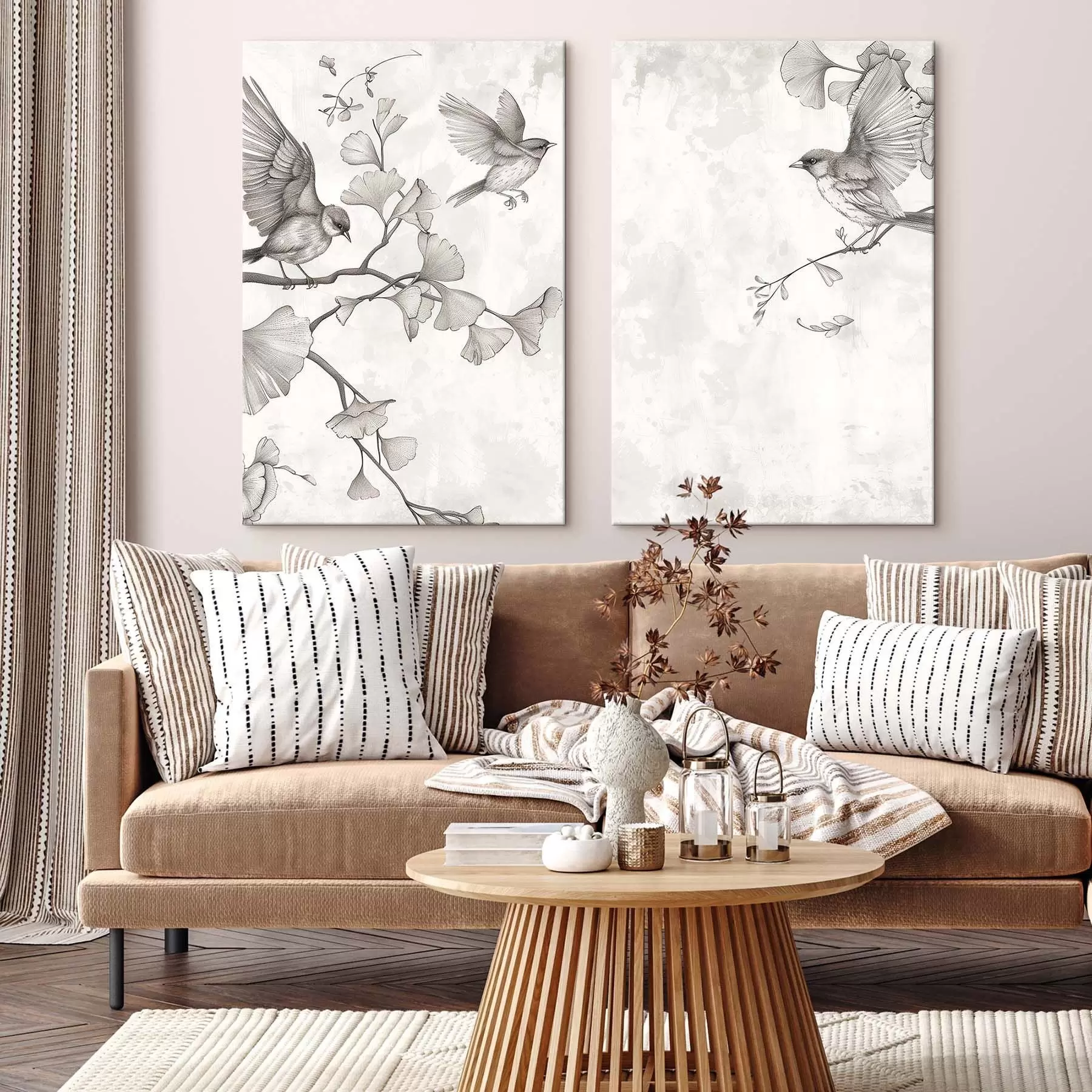  Peintures Des oiseaux sur les branches d'un ginkgo m30380