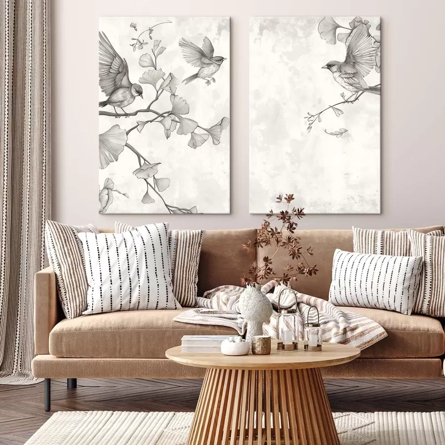  Peintures Des oiseaux sur les branches d'un ginkgo m30380