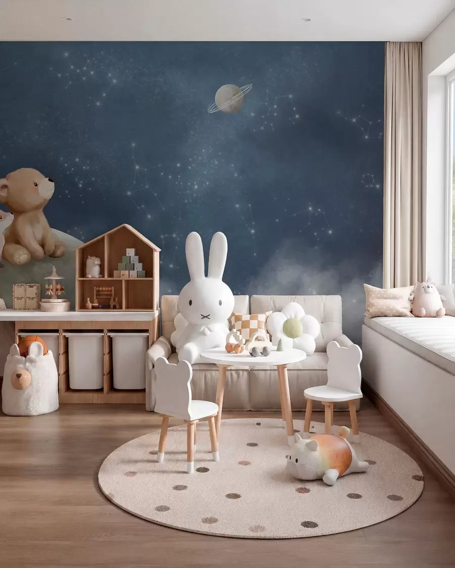 Papier peint photo Ourson et renard sur la lune w05431