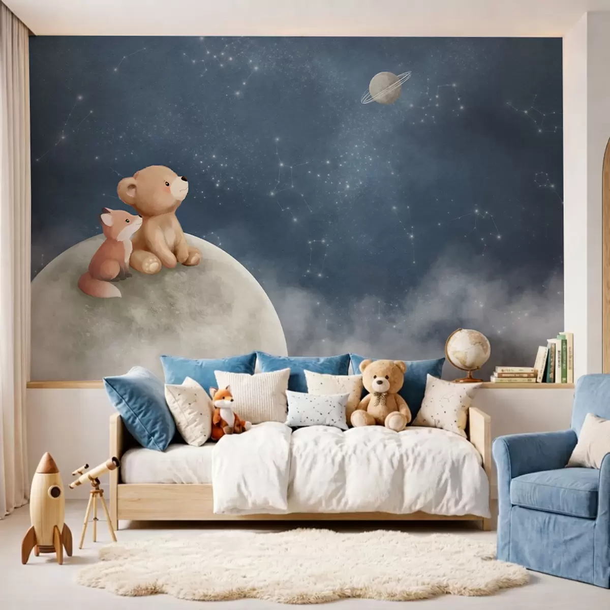 Papier peint photo Ourson et renard sur la lune w05431