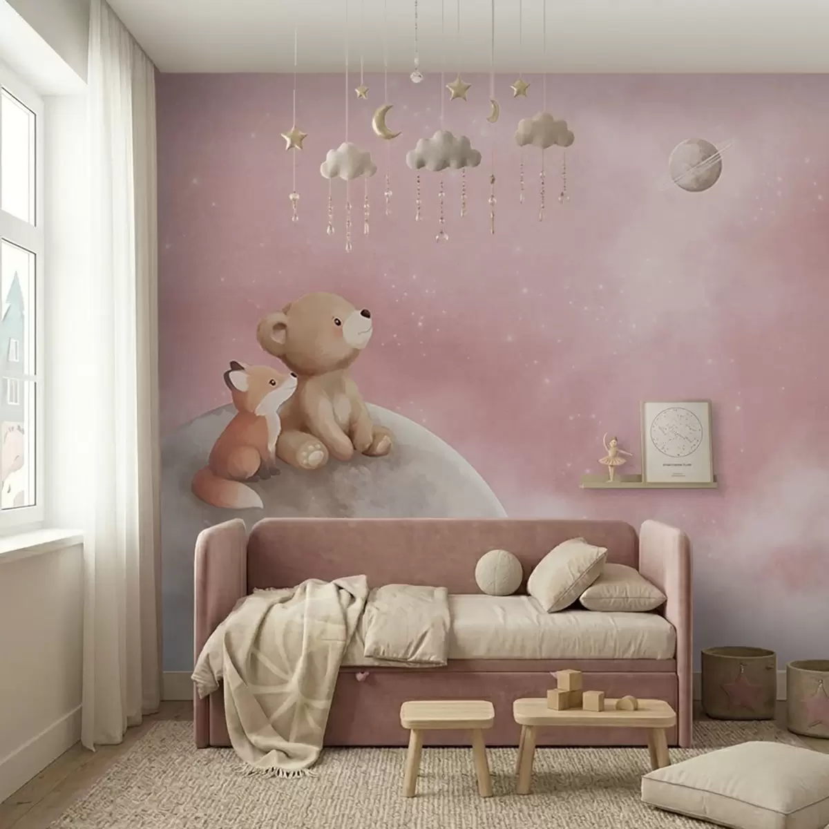 Fotobehang Maanvrienden in een roze hemel w05431v2
