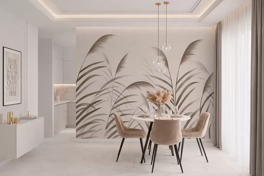 Fotobehang Minimalistische rietmotieven in beige tinten w05432