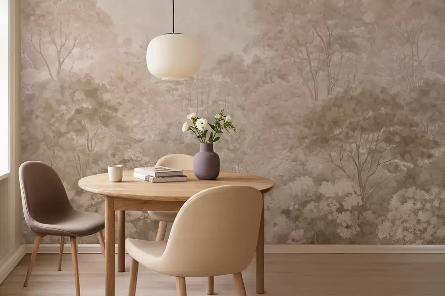 Fotobehang Vintage boslandschap in warme beige tinten w05433v1