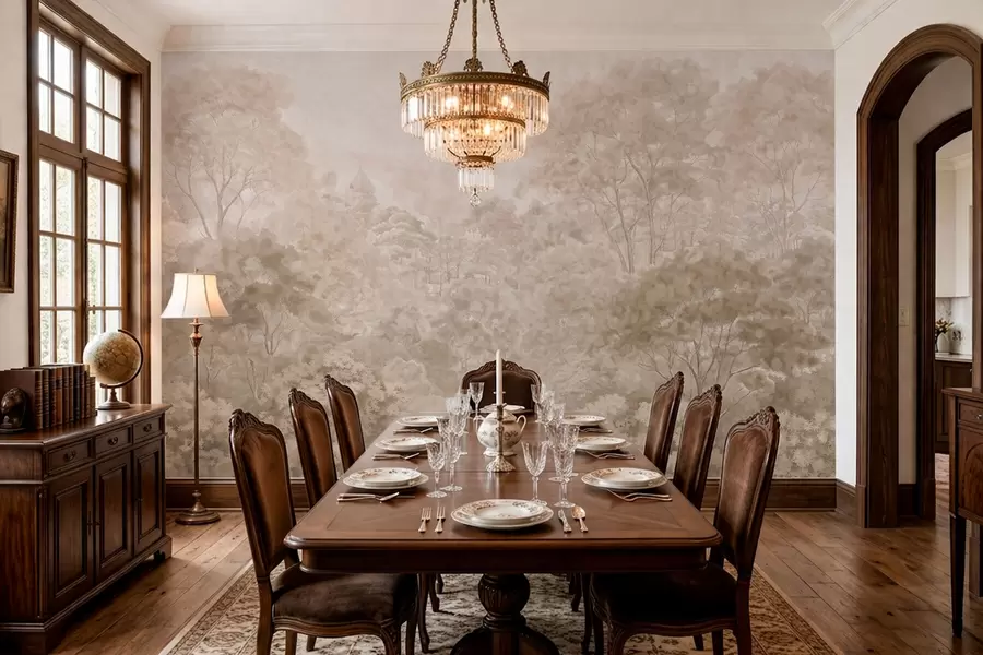 Fotobehang Vintage boslandschap in warme beige tinten w05433v1