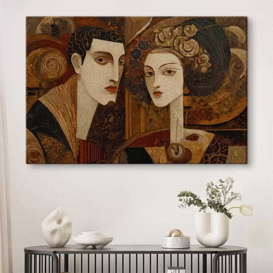  Peintures Couple dans un style mosaïque, portrait abstrait s48933