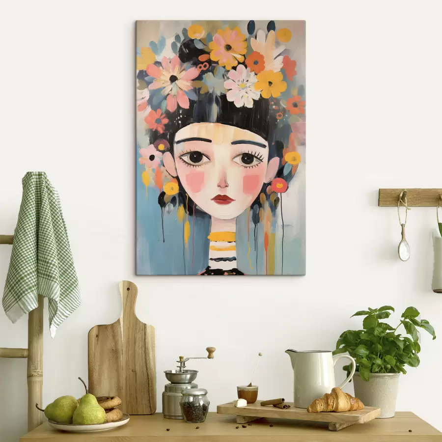  Peintures Portrait d'une femme avec des fleurs dans les cheveux, style abstrait s48935