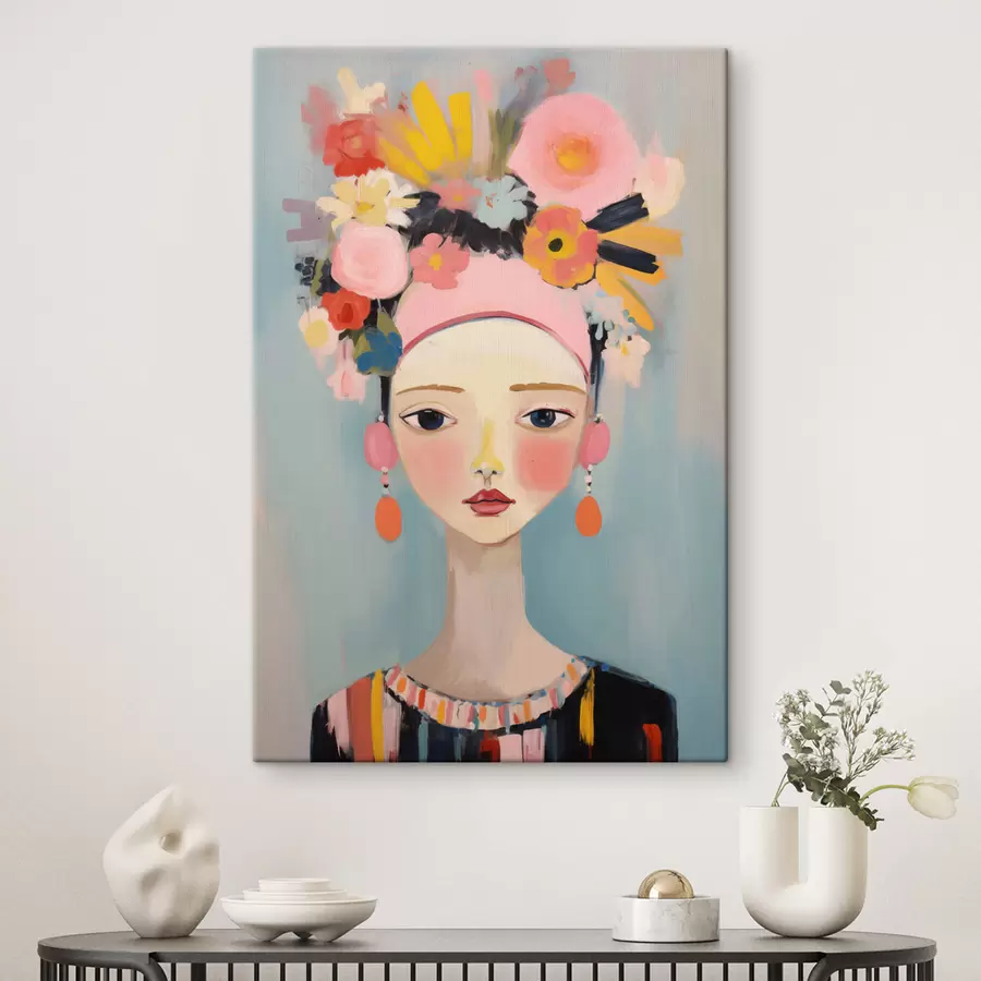 Peintures Portrait d'une femme avec des fleurs dans les cheveux, style abstrait s48936