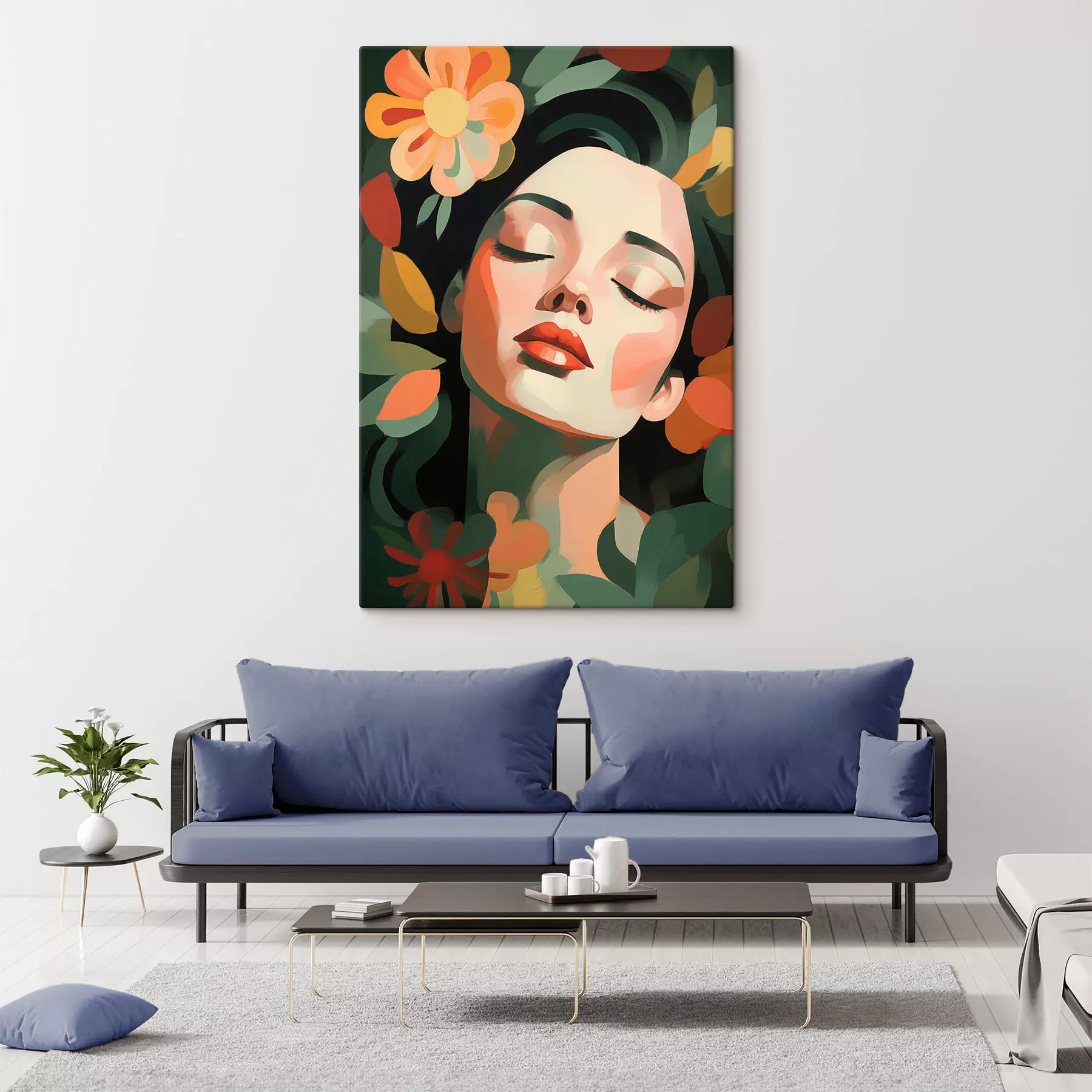  Peintures Portrait de femme avec des fleurs s48959