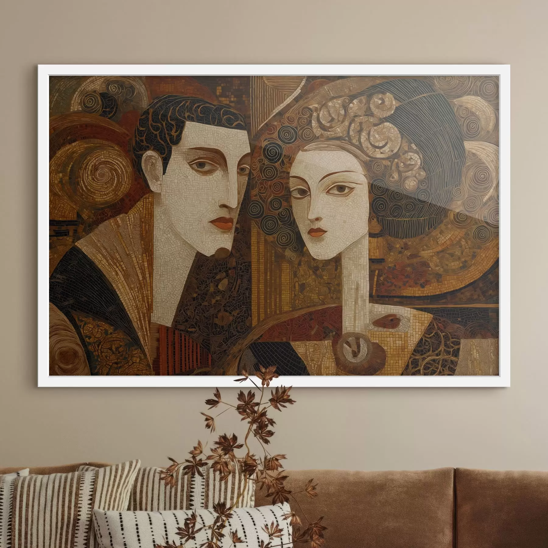 Papier peint photo Couple dans un style mosaïque, portrait abstrait f48933