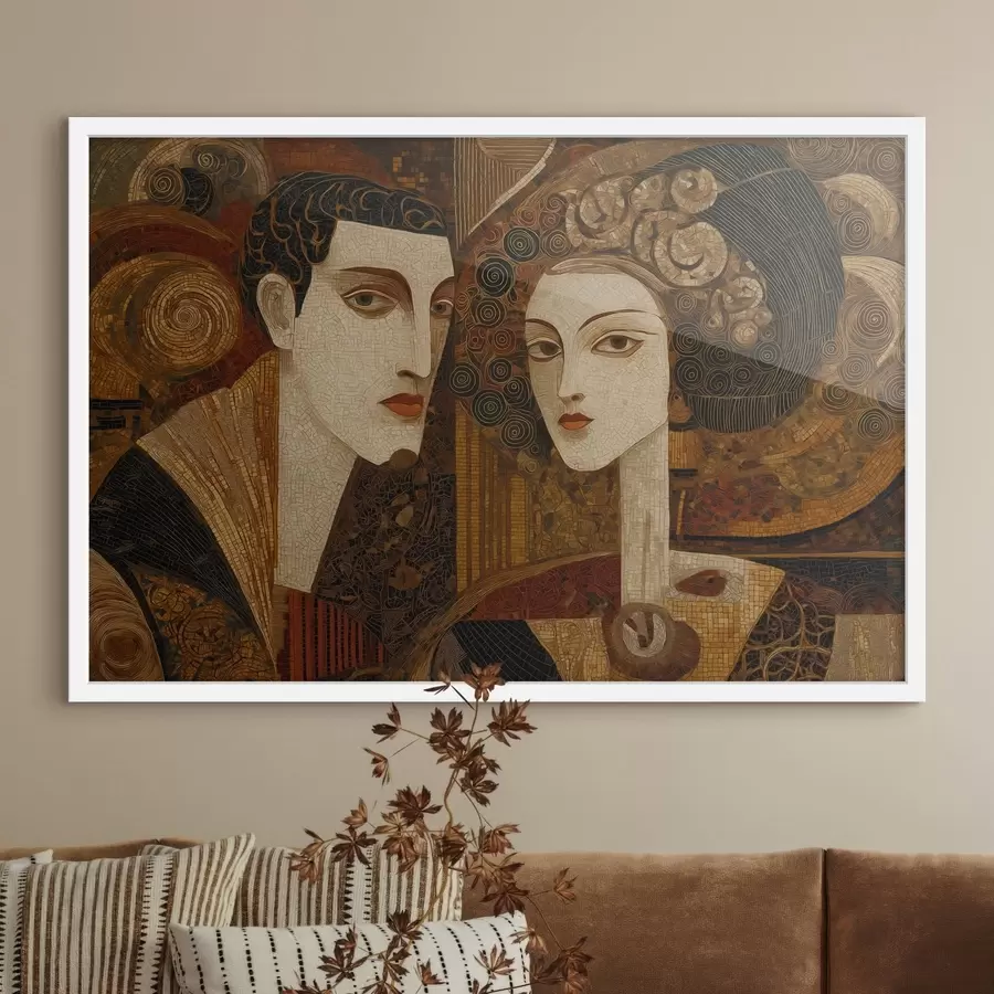 Papier peint photo Couple dans un style mosaïque, portrait abstrait f48933