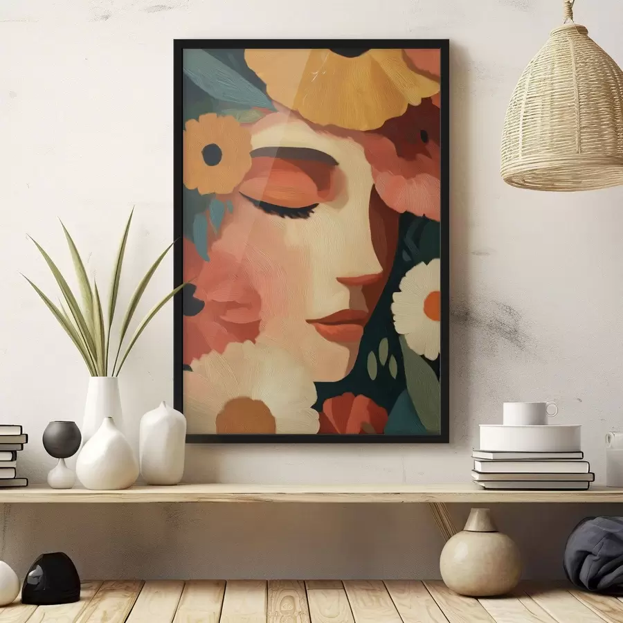 Fotobehang Vrouwenportret met bloemen f48960