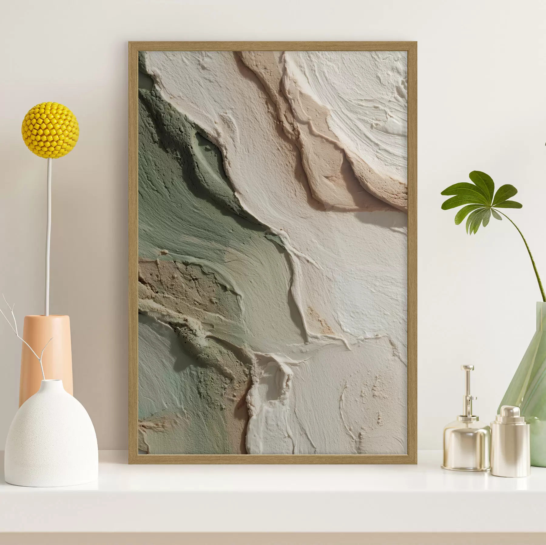 Papier peint photo Texture de style impasto dans des tons beiges et verts f48799