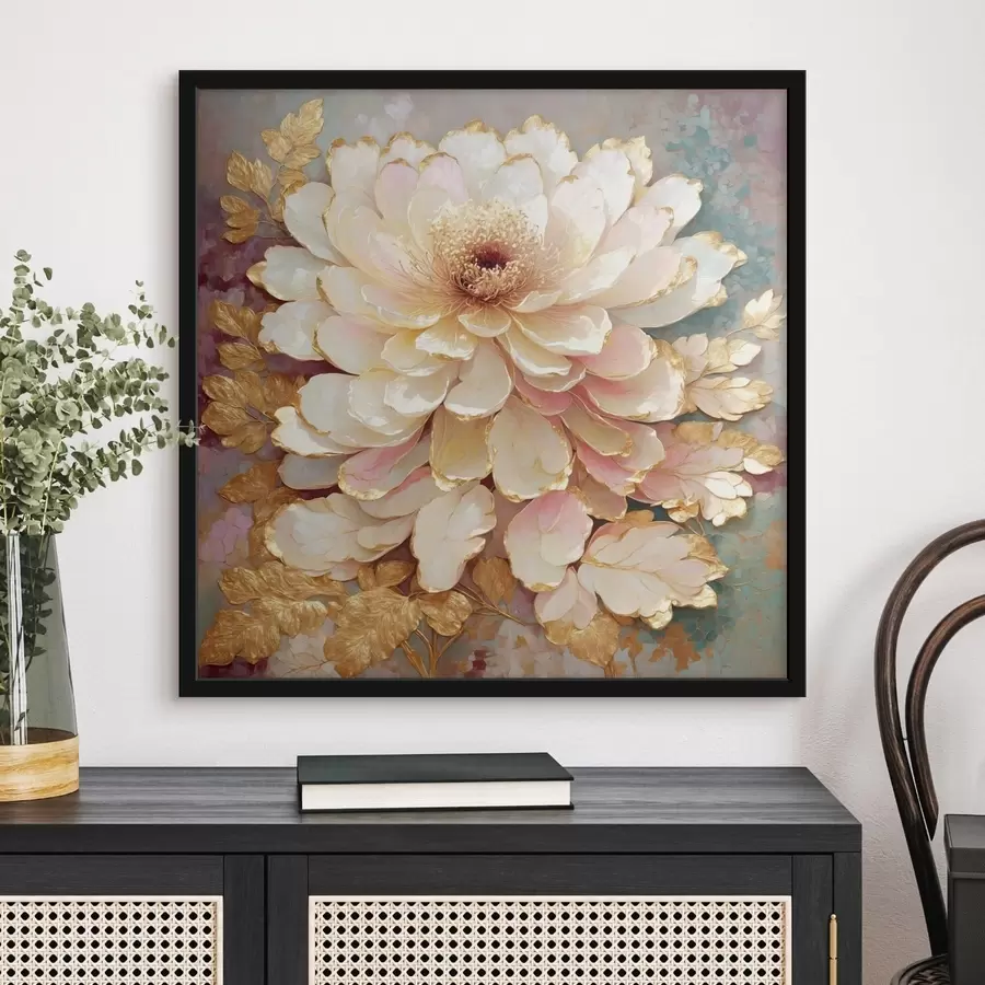 Fotobehang Bloem in chinoiserie-stijl met sierlijke bladeren en details f48804