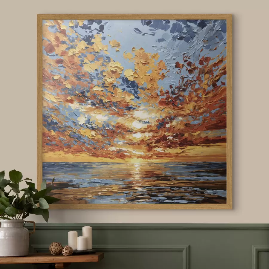 Papier peint photo Coucher de soleil spectaculaire sur la mer, dans le style impasto f48810