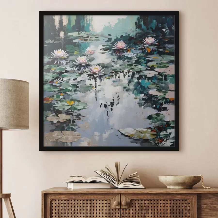 Papier peint photo Impressionnisme : « Le Bassin aux nénuphars » dans des tons sombres f48814