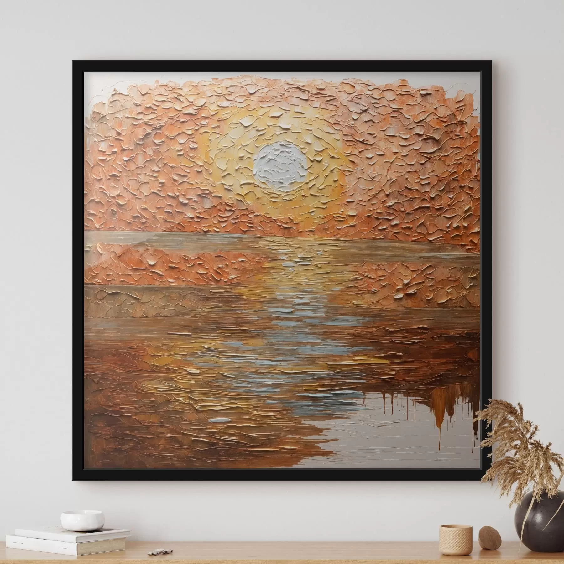 Fotobehang Abstracte zonsondergang boven het water in impasto-stijl f48815