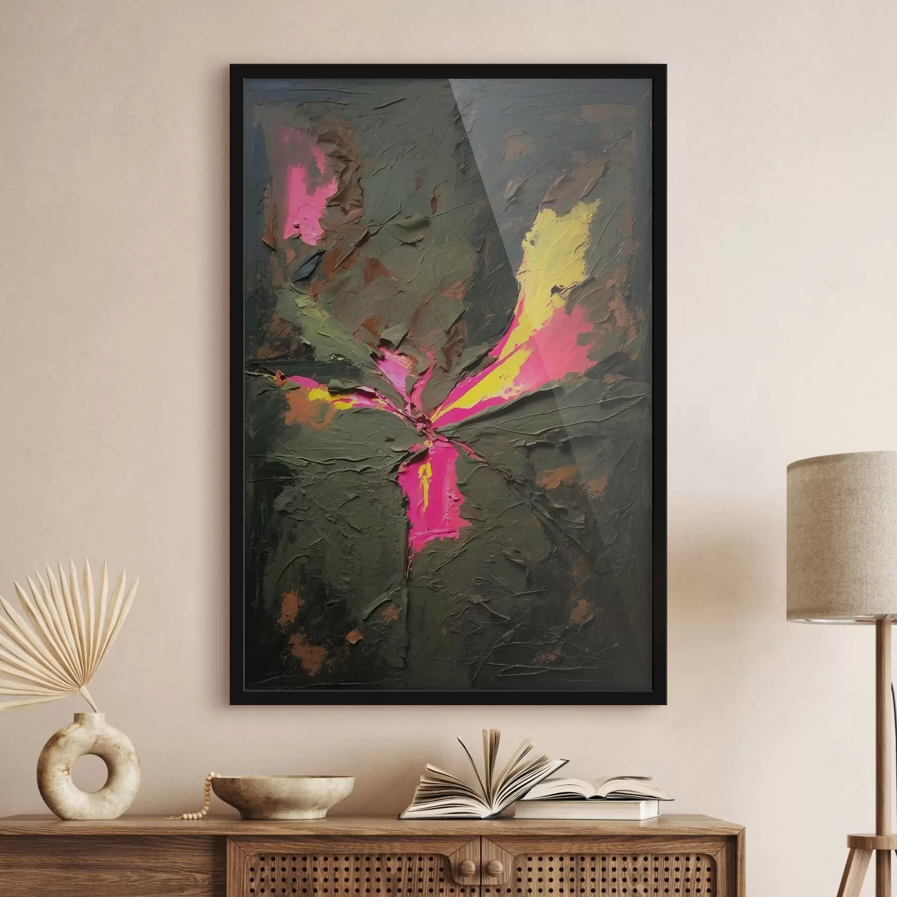 Fotobehang Samenvatting: Een compositie in impasto-stijl met textuur en levendige accenten f48826