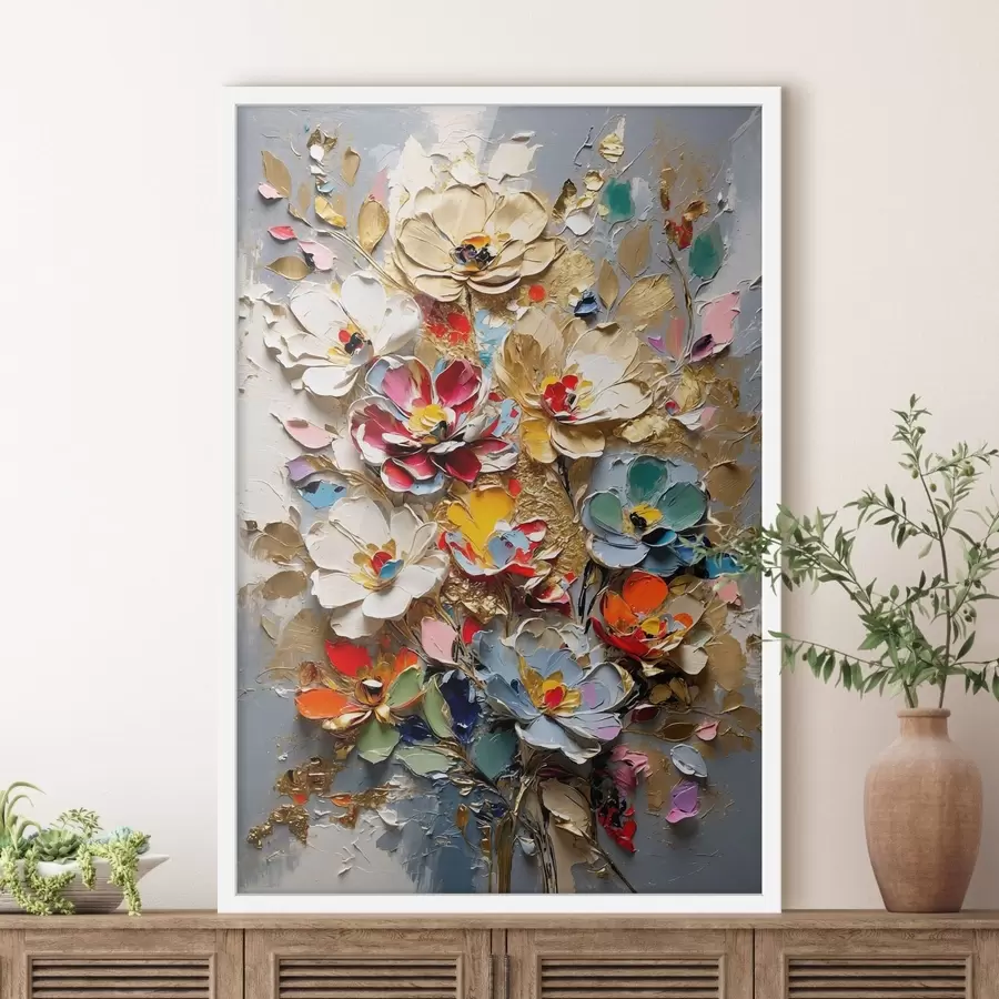 Papier peint photo Composition florale de style impasto aux pétales texturés f48832