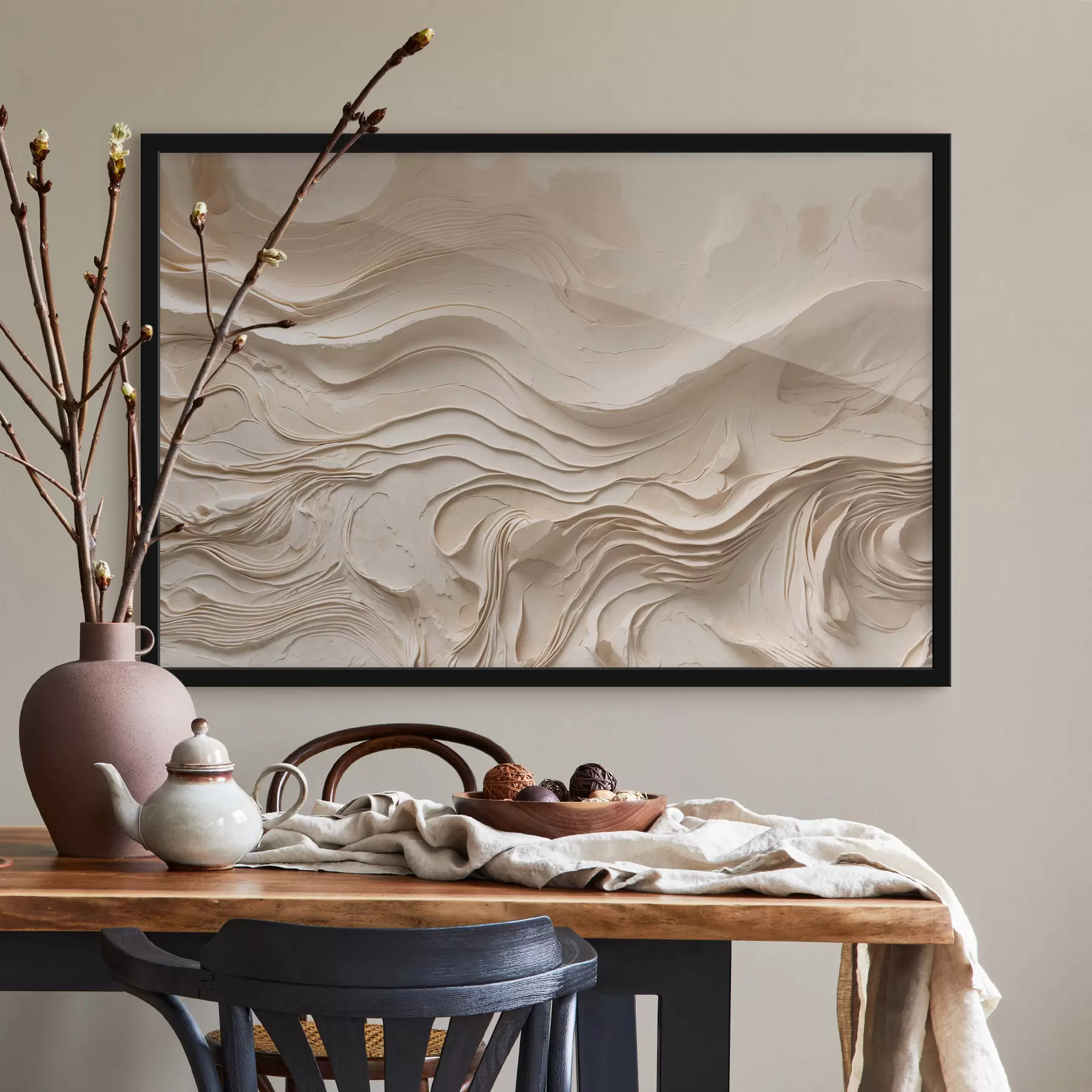 Papier peint photo Couches ondulées abstraites dans des tons beiges, dans un style minimaliste f48834