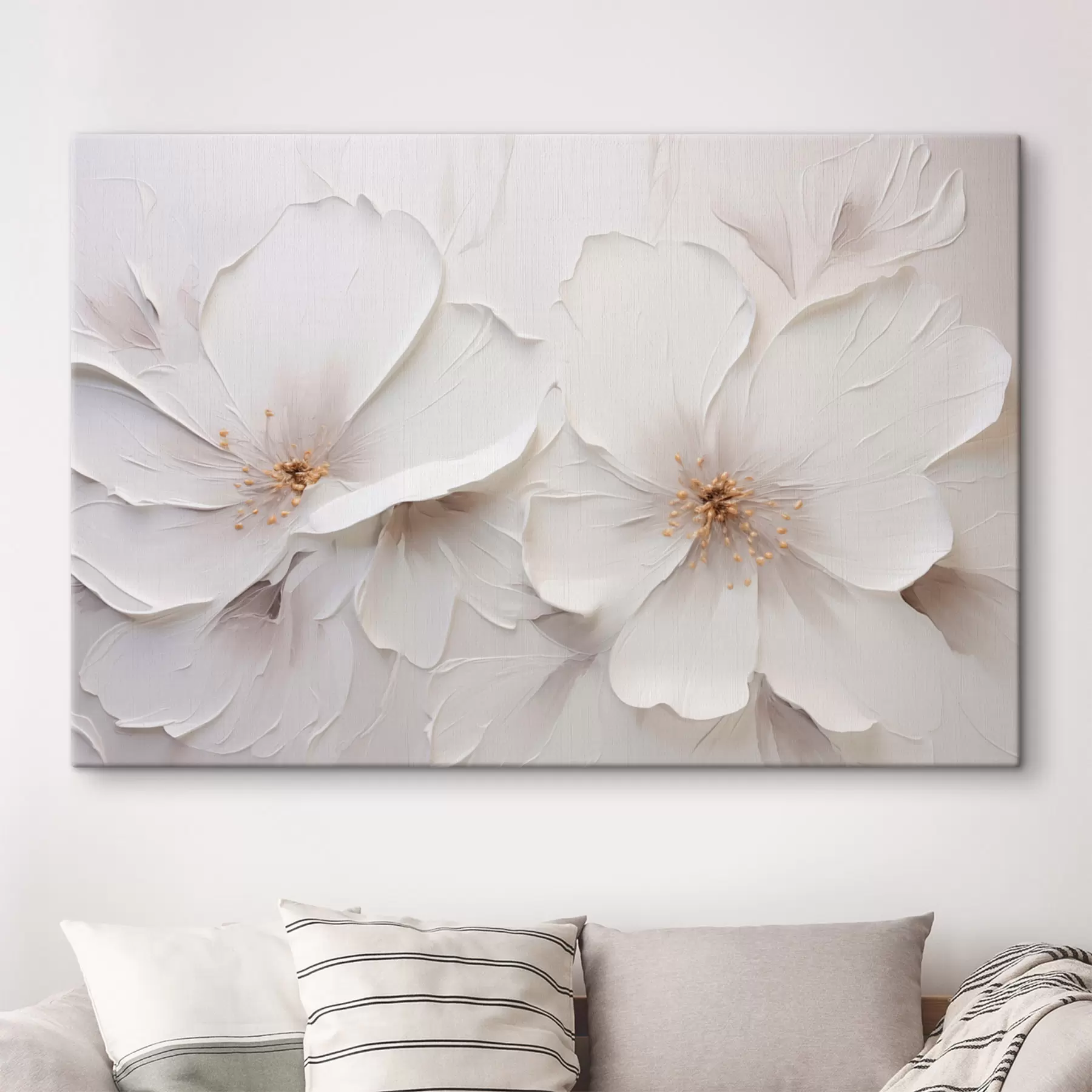  Peintures Fleurs blanches en relief dans un style minimaliste, avec des ombres douces s48796