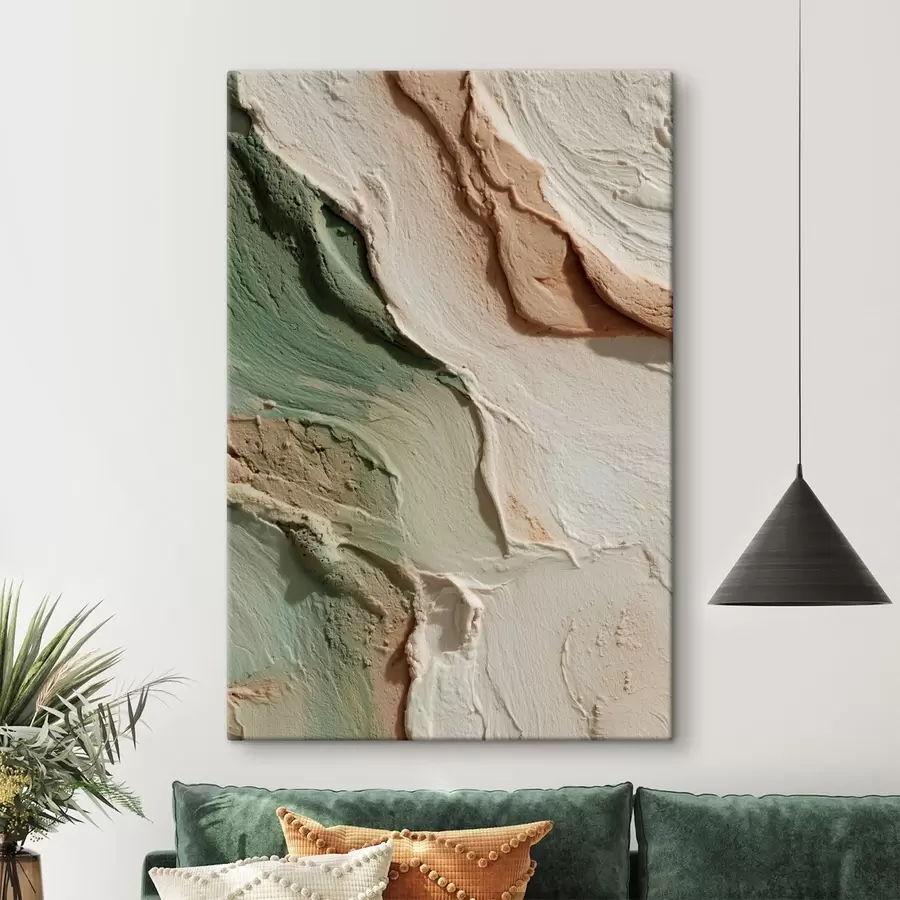  Schilderijen Textuur in impasto-stijl in beige- en groentinten s48799