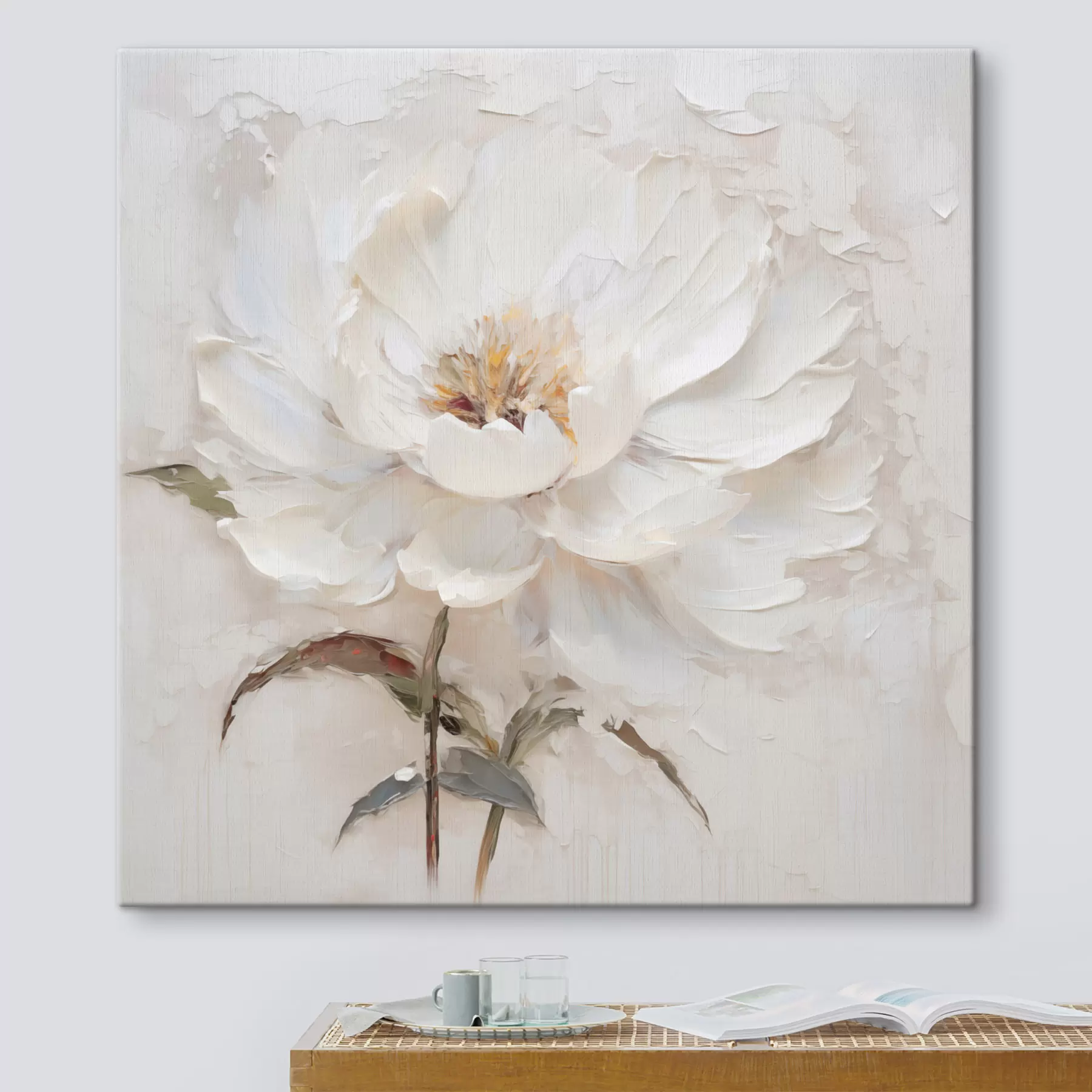  Peintures Fleur blanche de style impasto, réalisée à l'aide de coups de pinceau légers s48801