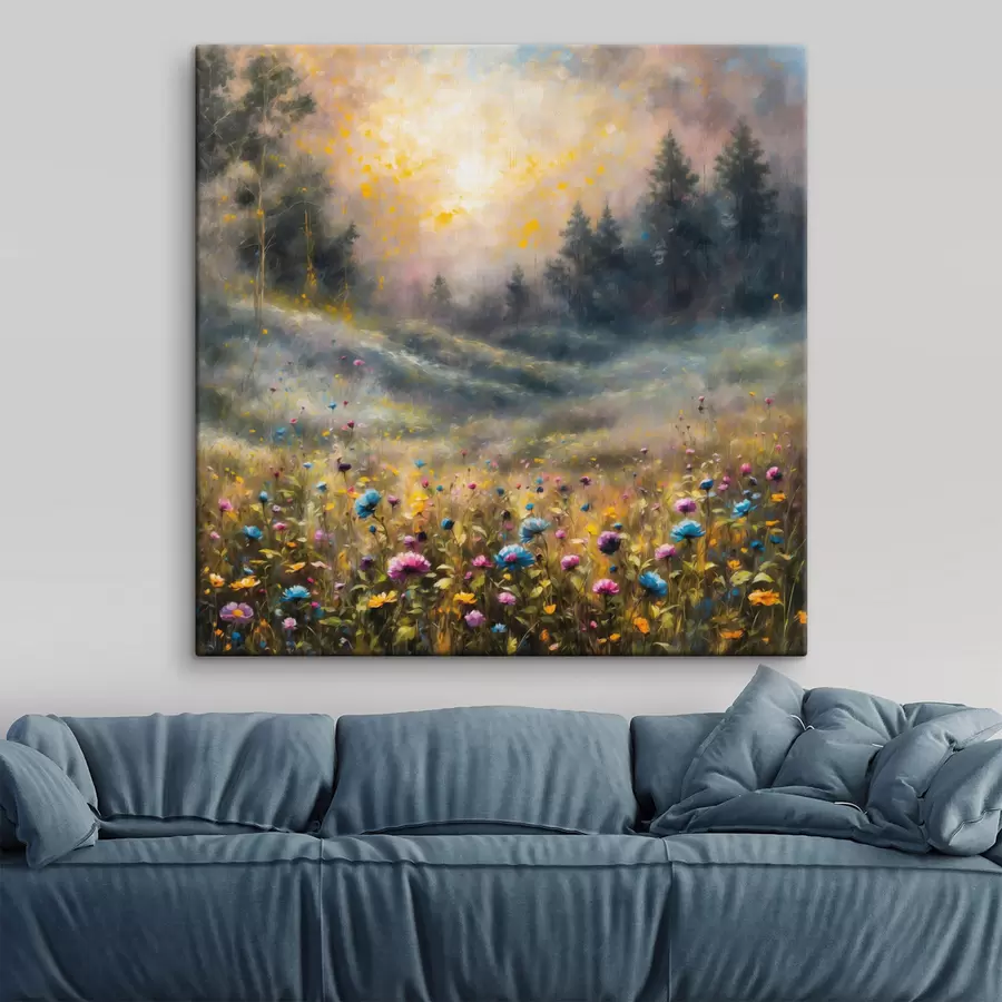  Peintures Champ de fleurs impressionniste baigné d'une lumière chaude s48802