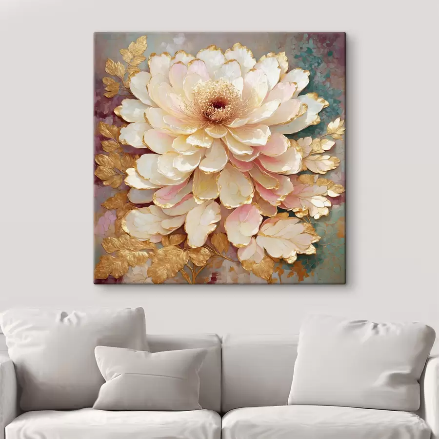  Peintures Fleur de style chinoiserie avec des feuilles et des détails ouvragés s48804