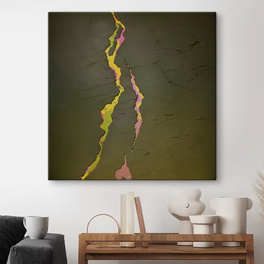  Peintures Fissure abstraite aux couches éclatantes sous une surface sombre s48805