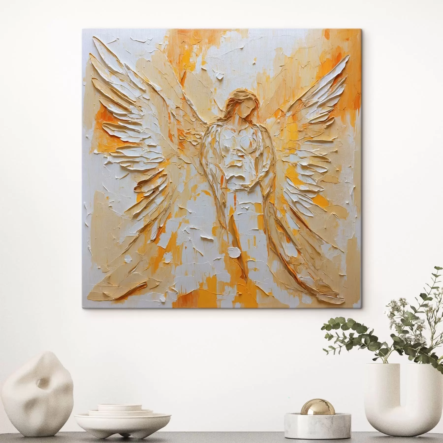  Peintures Figurine d'ange texturée de style impasto, avec des ailes s48808