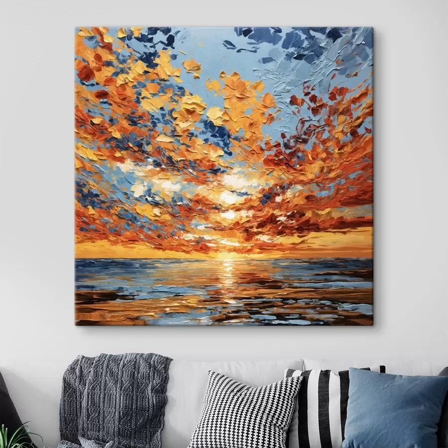  Peintures Coucher de soleil spectaculaire sur la mer, dans le style impasto s48810