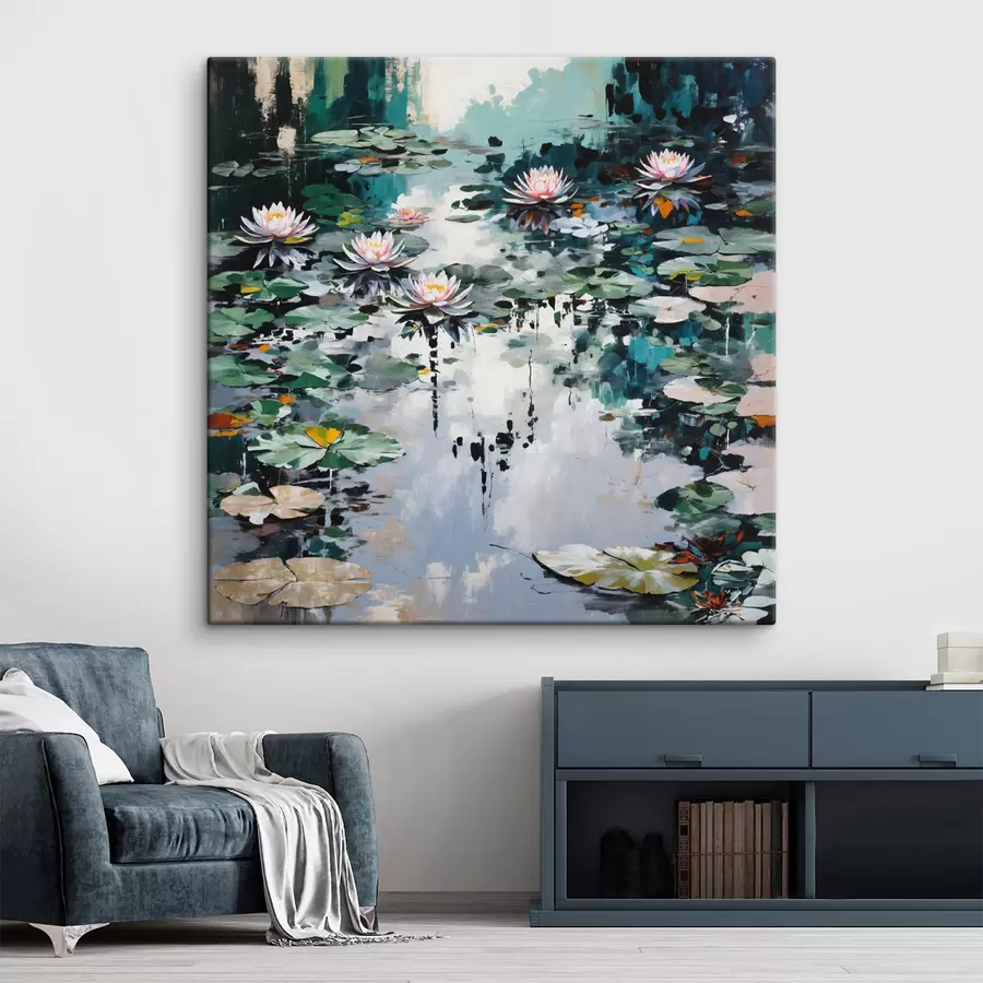  Peintures Impressionnisme : « Le Bassin aux nénuphars » dans des tons sombres s48814