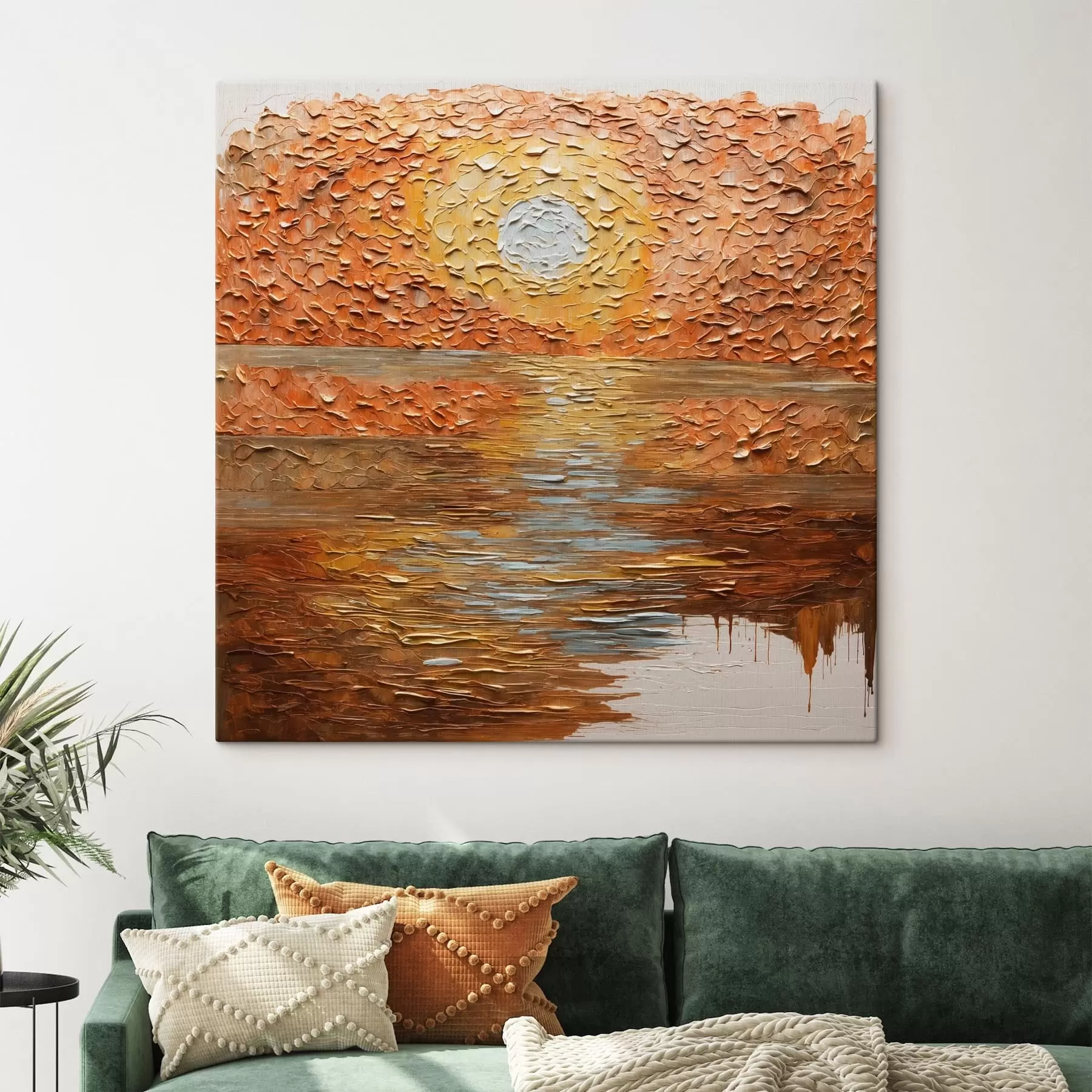 Fotobehang Abstracte zonsondergang boven het water in impasto-stijl s48815