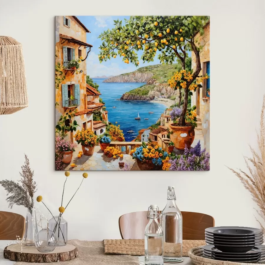  Peintures Village côtier de style impressionniste avec un citronnier s48818