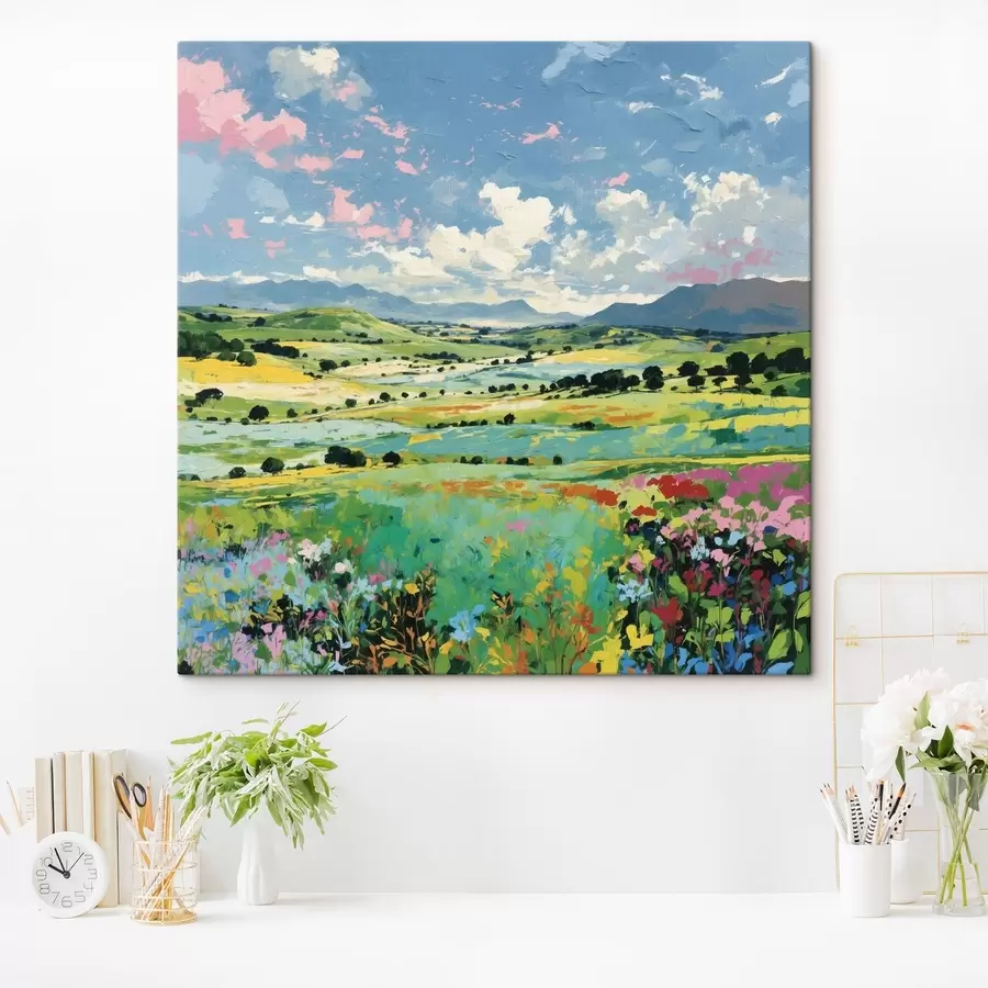  Peintures L'impressionnisme : champs et collines en fleurs sous le ciel s48819