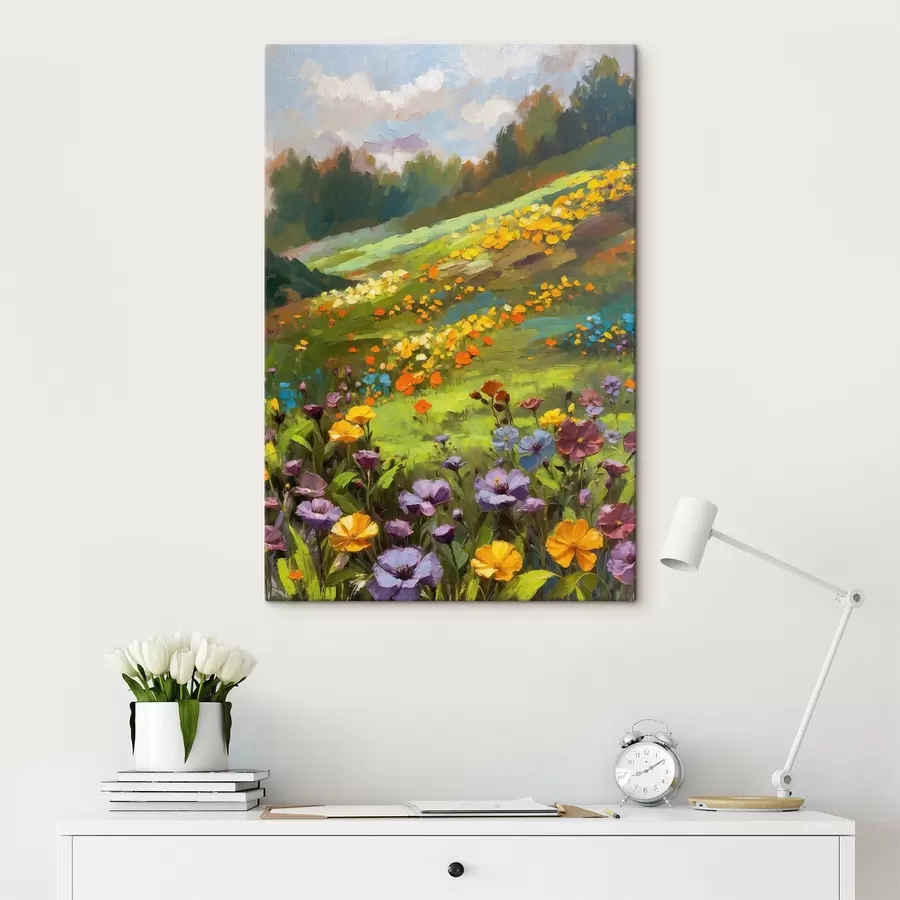  Peintures Impressionnisme : une colline en fleurs avec des fleurs sauvages s48827