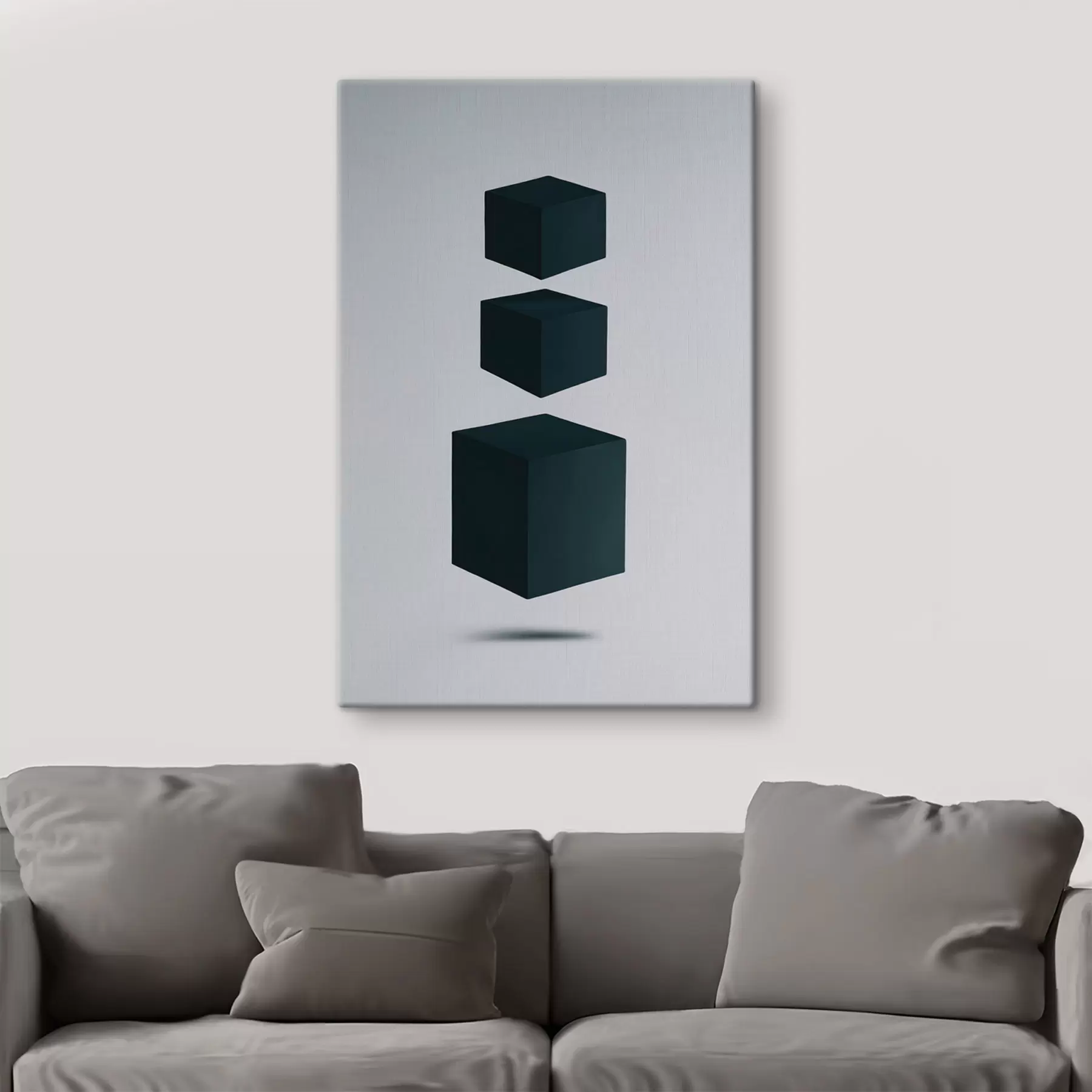  Peintures Minimalisme : trois cubes sombres flottant dans l'espace s48830