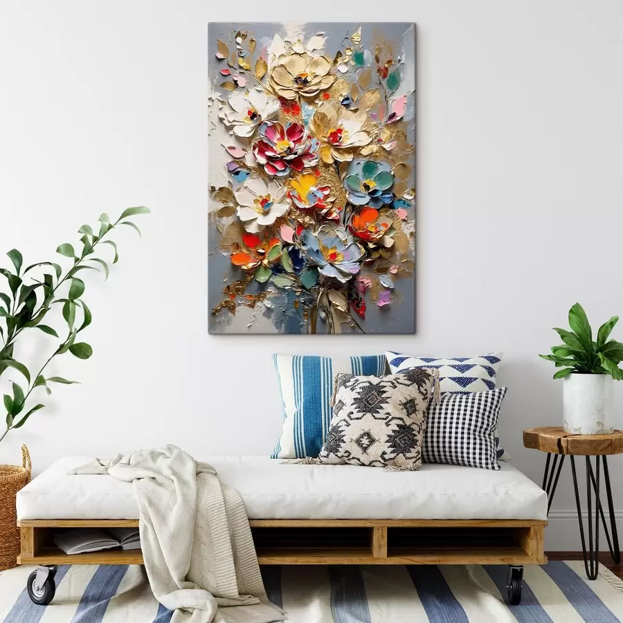 Fotobehang Bloemstuk in impasto-stijl met bloemblaadjes met textuur s48832