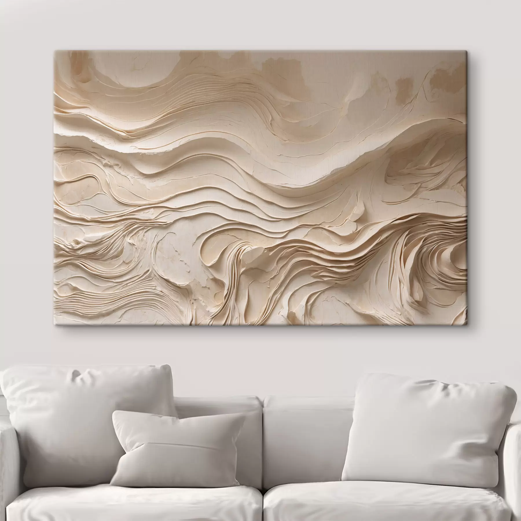 Fotobehang Minimalistische, abstracte golvende lagen in beige tinten s48834