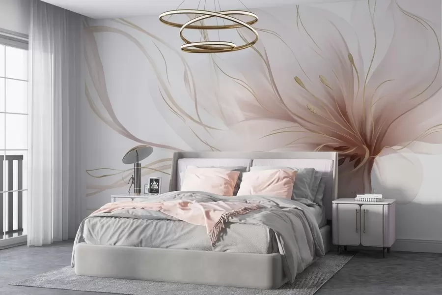 Fotobehang Een abstracte roze bloem met vloeiende lijnen in de Fluid Art-stijl w05428v1