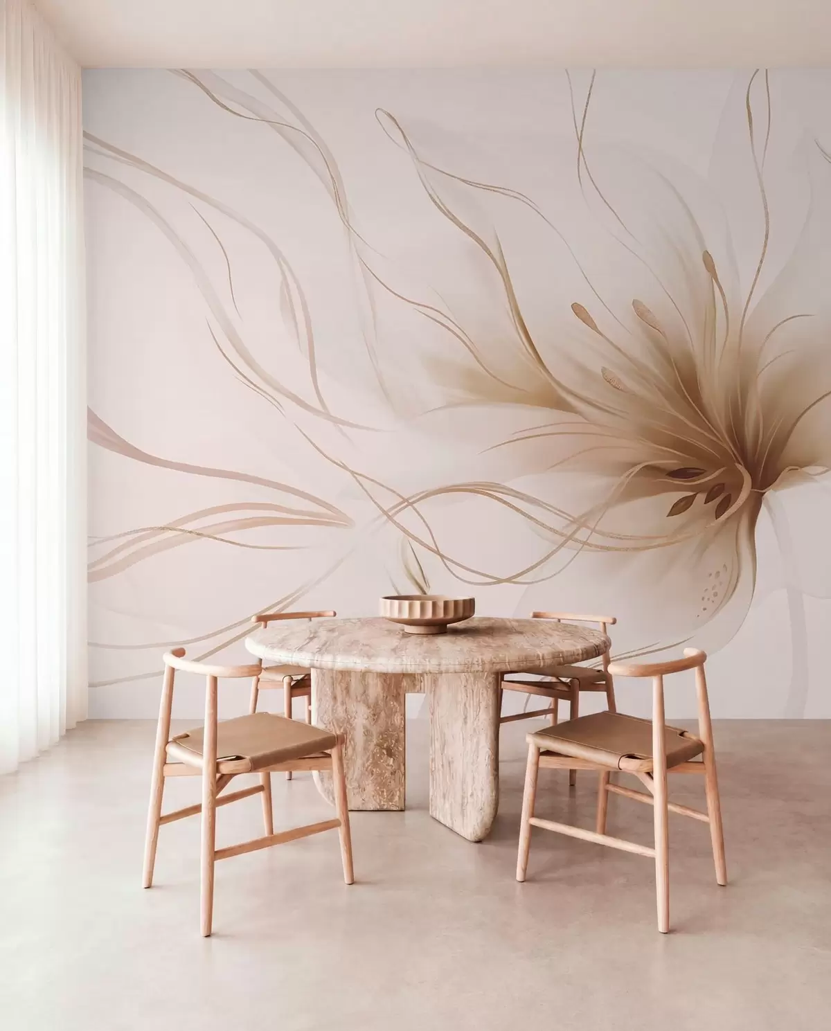 Papier peint photo Fleur beige aux lignes fluides w05428v2