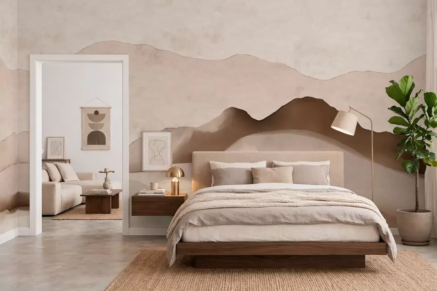 Fotobehang Abstracte bergen in de Japandi- en minimalistische stijl w05434