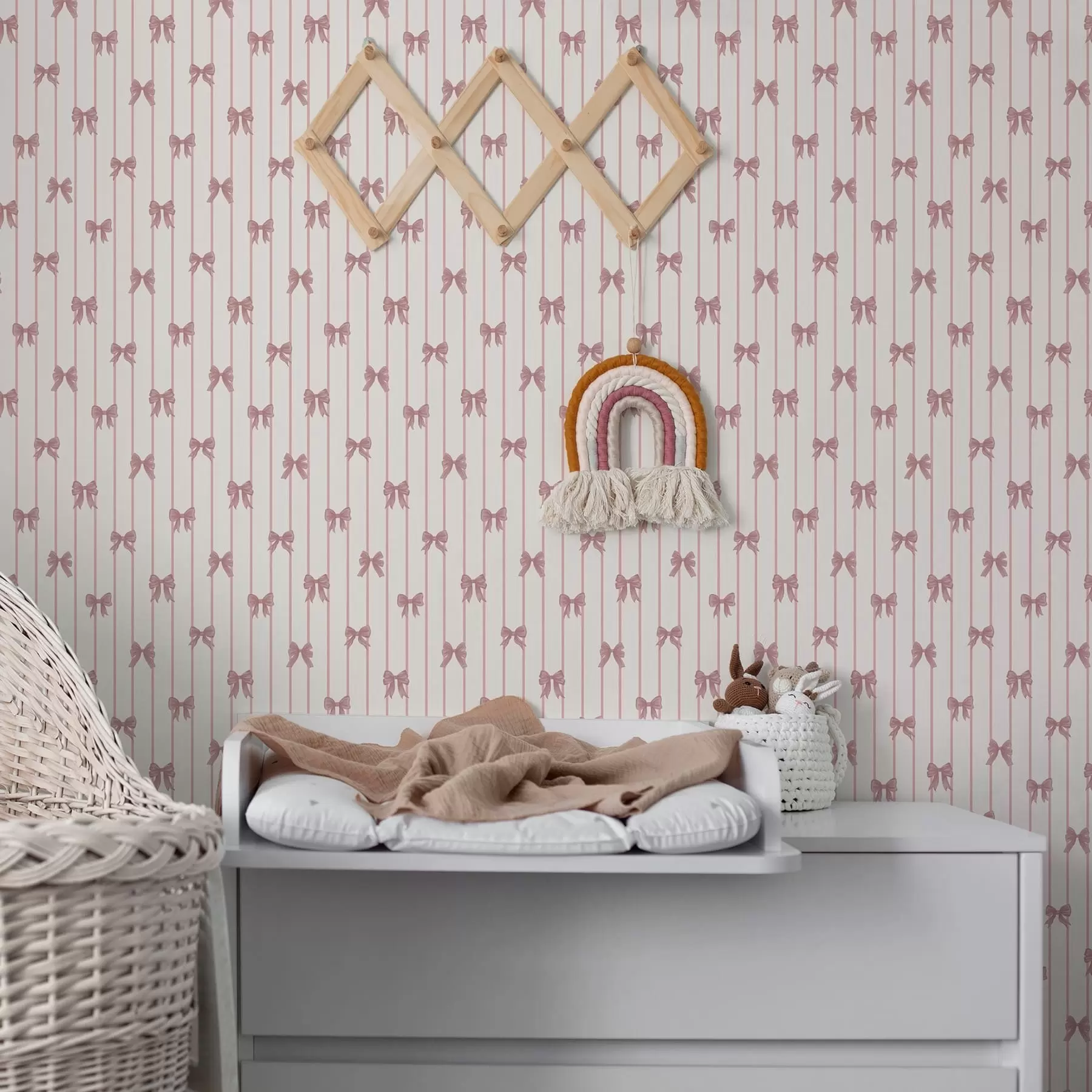 Fotobehang Kleine roze strikjes in verticale strepen a01076