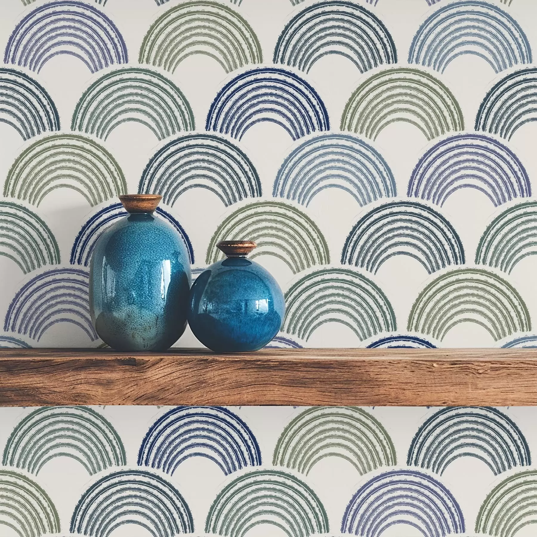 Fotobehang Blauwe en groene bogen in een herhalend patroon a01164v2