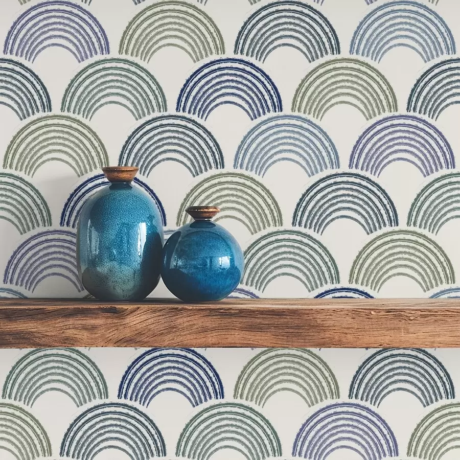 Fotobehang Blauwe en groene bogen in een herhalend patroon a01164v2