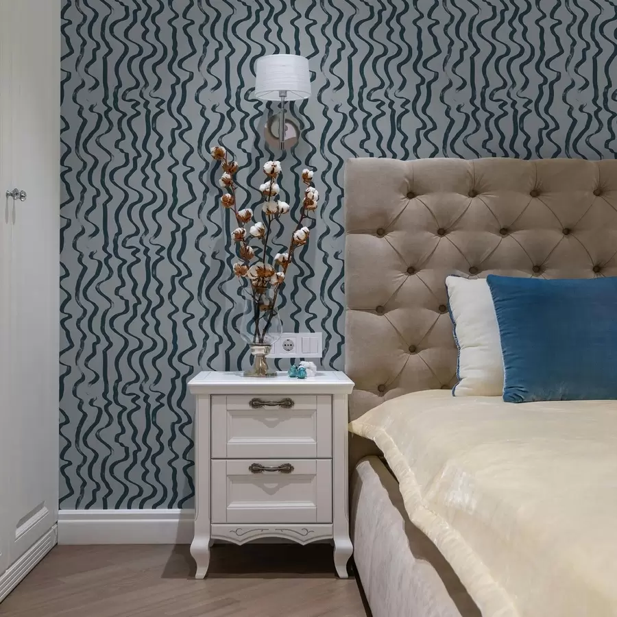 Fotobehang Donkere golvende lijnen op een blauwe achtergrond a01168v1