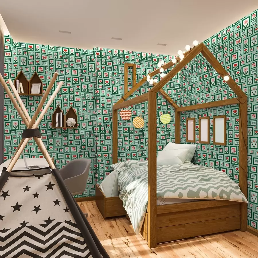 Fotobehang Ingelijste illustraties met groene randen a01176v1