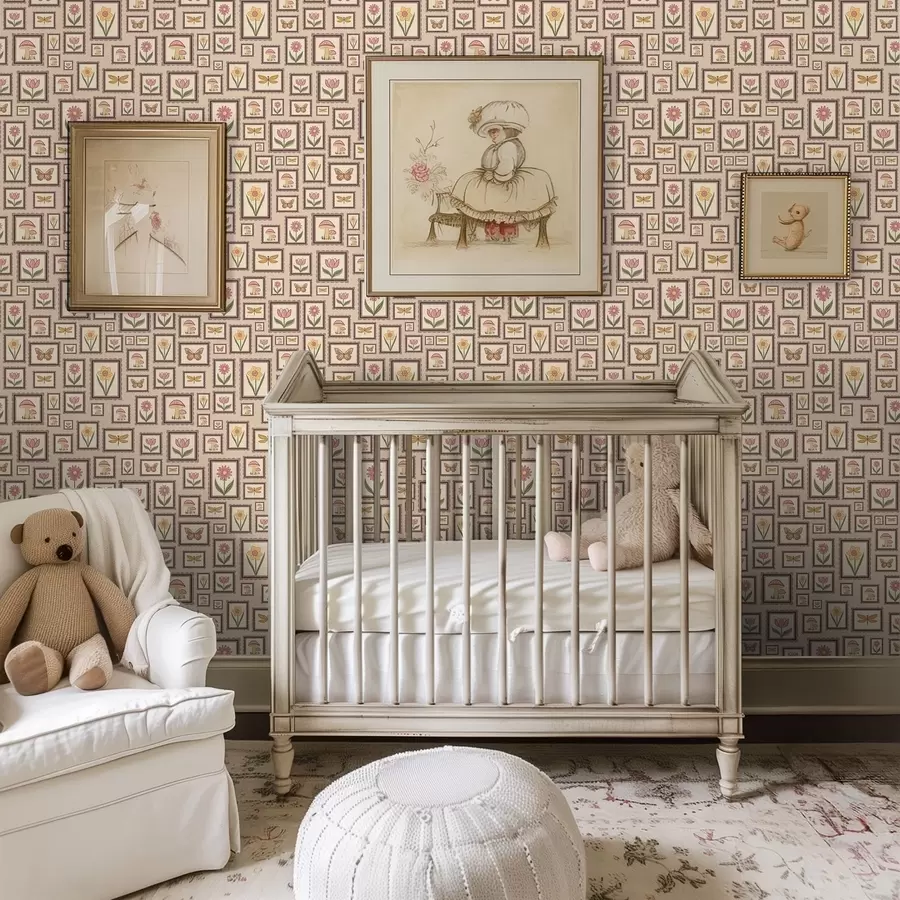 Fotobehang Ingelijste illustraties in warme beige tinten a01176v2