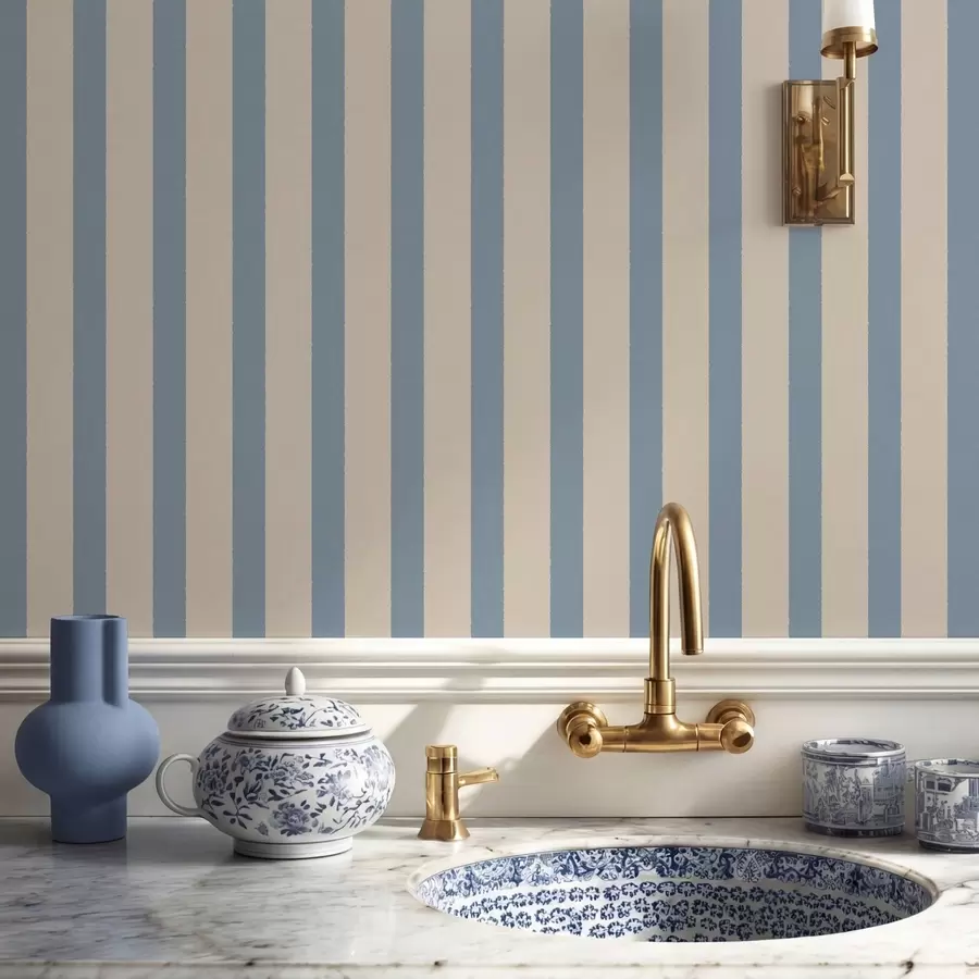 Fotobehang Beige en lichtblauwe verticale strepen a01180v3